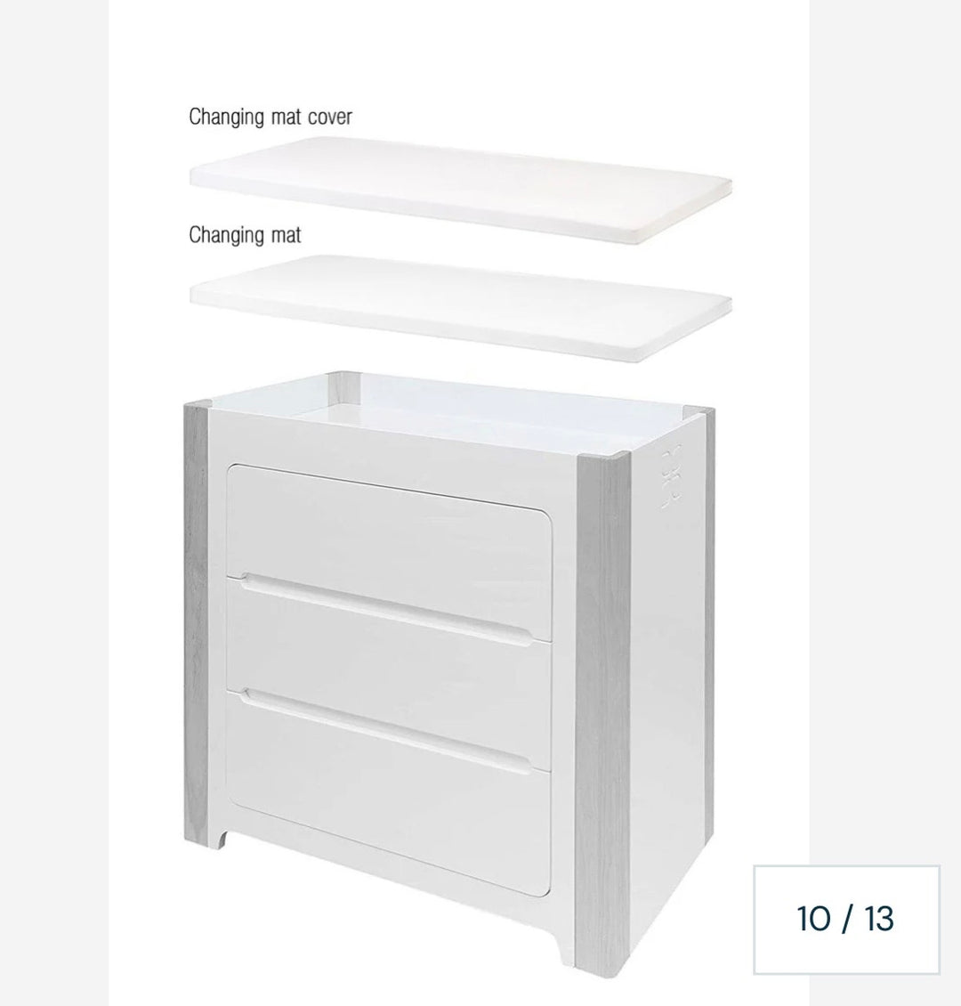 Cocoon Evoke 4-in-1 Cotbed + Change Area Dresser + Mattresses, Dove Grey / Natural Wash