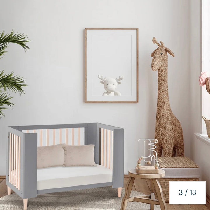 Cocoon Evoke 4-in-1 Cotbed + Change Area Dresser + Mattresses, Dove Grey / Natural Wash