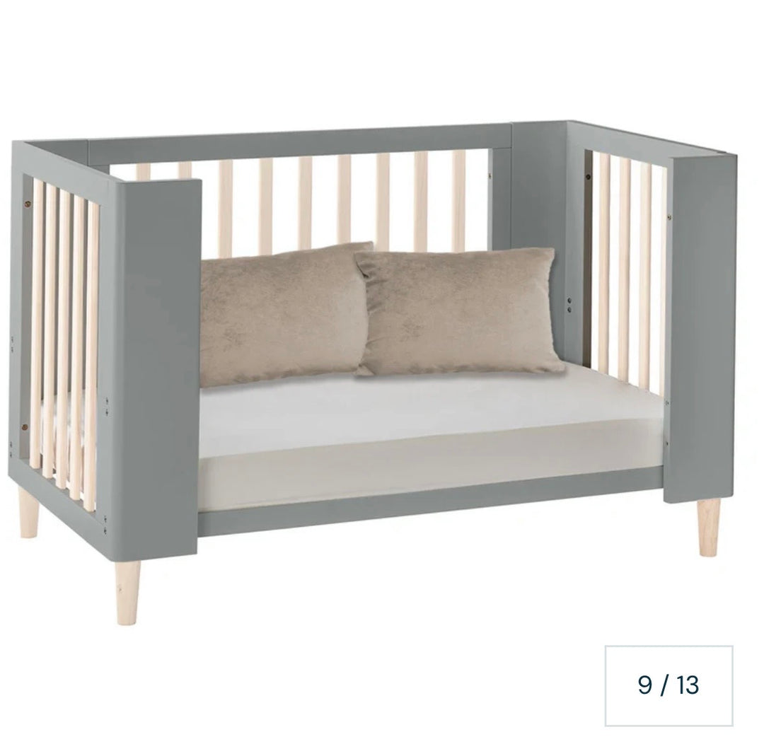 Cocoon Evoke 4-in-1 Cotbed + Change Area Dresser + Mattresses, Dove Grey / Natural Wash