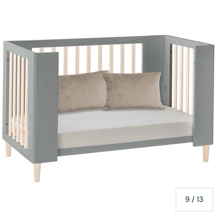 Cocoon Evoke 4-in-1 Cotbed + Change Area Dresser + Mattresses, Dove Grey / Natural Wash