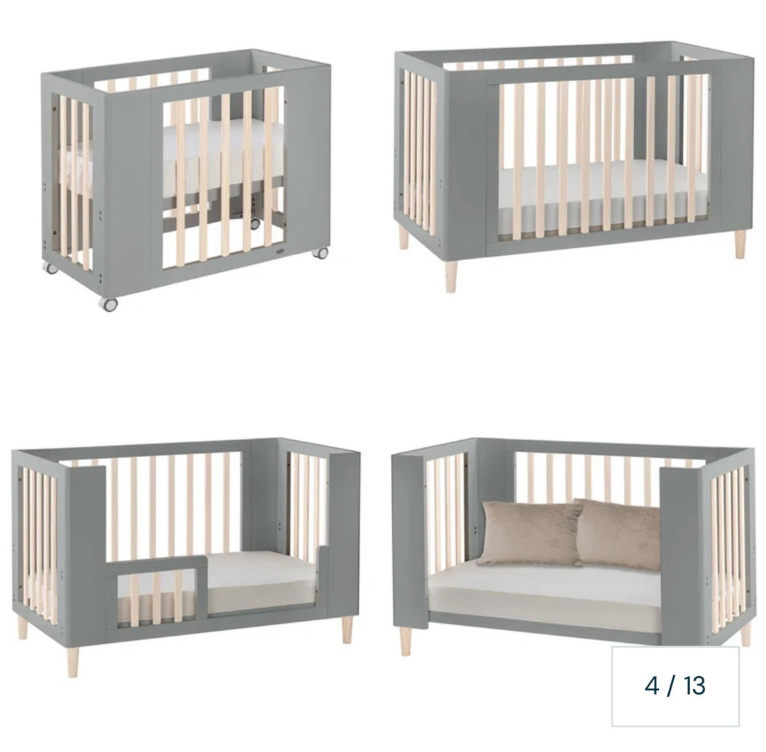 Cocoon Evoke 4-in-1 Cotbed + Change Area Dresser + Mattresses, Dove Grey / Natural Wash
