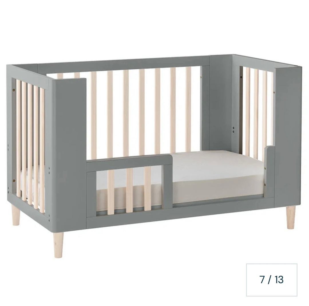 Cocoon Evoke 4-in-1 Cotbed + Change Area Dresser + Mattresses, Dove Grey / Natural Wash