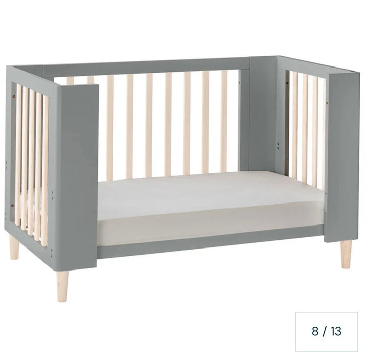 Cocoon Evoke 4-in-1 Cotbed + Change Area Dresser + Mattresses, Dove Grey / Natural Wash