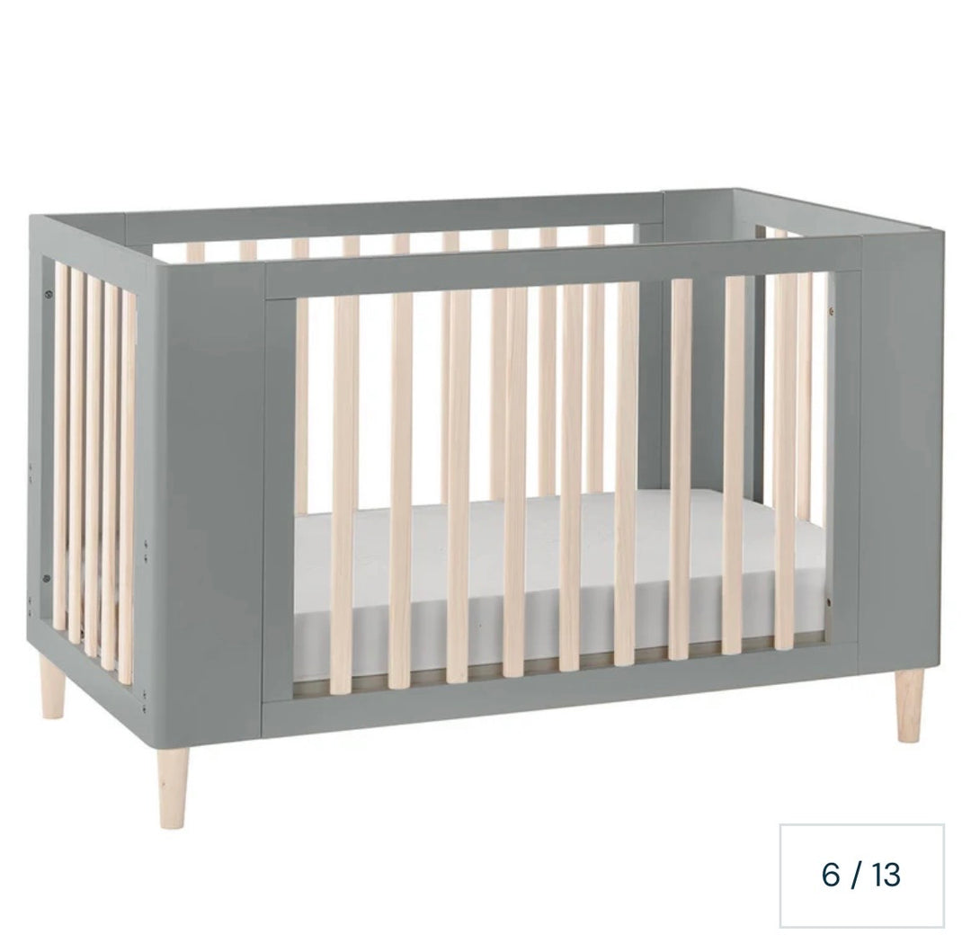 Cocoon Evoke 4-in-1 Cotbed + Change Area Dresser + Mattresses, Dove Grey / Natural Wash