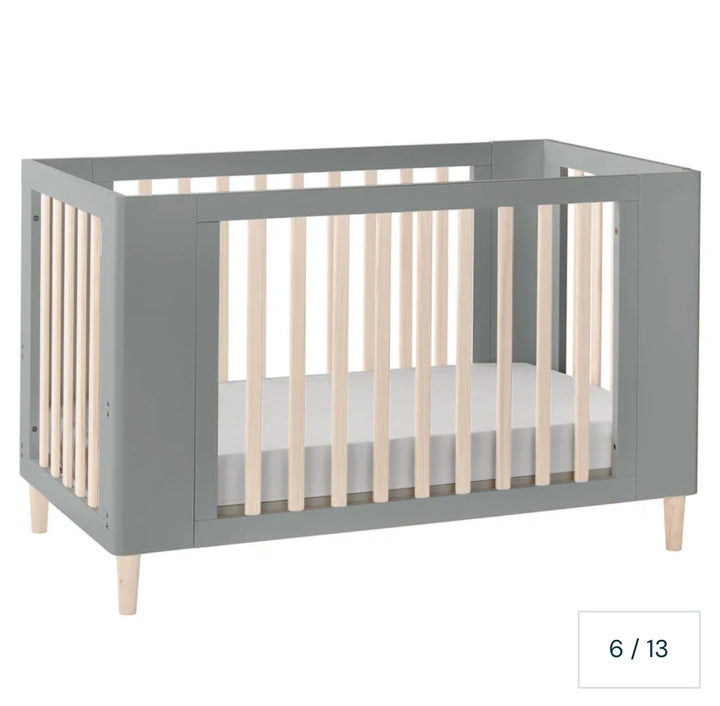 Cocoon Evoke 4-in-1 Cotbed + Change Area Dresser + Mattresses, Dove Grey / Natural Wash
